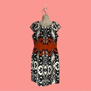 Shelby & Parker Elegant Design Dress Orange Cream Black Sleeveless Empire 14